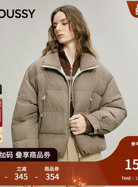 MOUSSY 2025冬季新品复古格纹翻领小廓形短款羽绒服028IAC30-1125