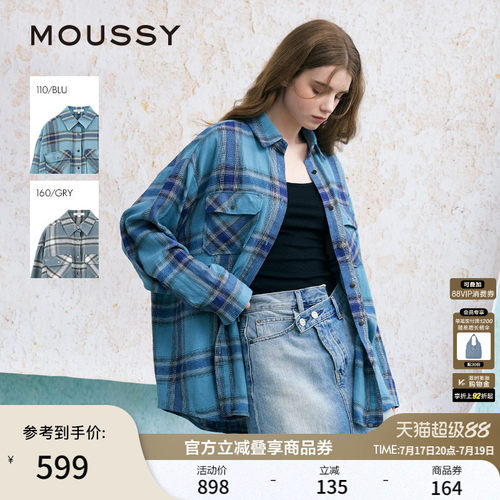 MOUSSY美式格纹LOGO印花衬衫