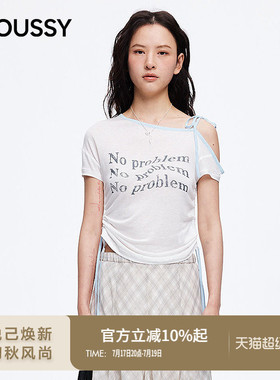 【明星同款】MOUSSY2026夏季新品斜肩撞色印花T恤028JSA90-1069