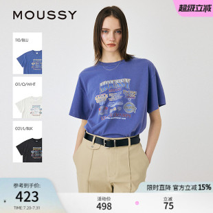 2025夏季 美式 MOUSSY 新品 6851 复古风印花做旧短袖 T恤女010ISQ90