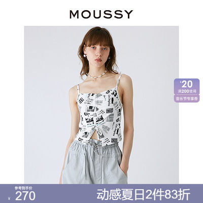 moussyY2K复古报纸图案印花吊带