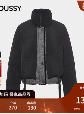 MOUSSY 2025冬季新品撞色90立领短款羽绒夹克外套女028IAC30-1091