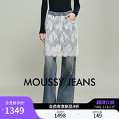 028IAA11 MOUSSY 甜酷辣妹风蕾丝拼接破洞牛仔裤 新品 1024 春季