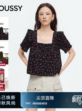 MOUSSY 2026夏季新品日系清新樱桃碎花方领短袖衬衫028JSA30-1090