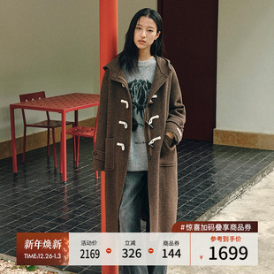 毛呢大衣028IAC30 MOUSSY 通勤复古风牛角扣长款 新品 1089 2025冬季