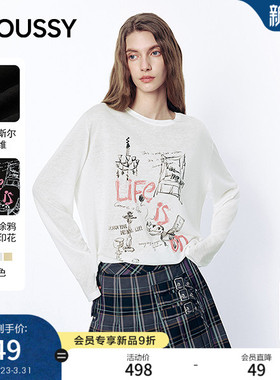 明星同款MOUSSY 26春季新品街头涂鸦风撞色长袖T恤028JSA90-1025