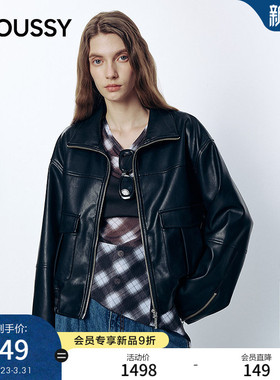 MOUSSY 2026春季新品街头潮酷风翻领廓形皮衣外套女028JSA30-1024