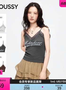 MOUSSY 2026夏季新品甜美风蕾丝拼接字母修身吊带衫010JS490-3721
