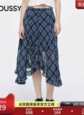 MOUSSY 春季新品波嘻风格纹不规则荷叶边半身裙028JSX31-1034