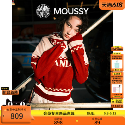 MOUSSY x MOANDMO 2026春季新品复古撞色毛针织衫010IAF01-7501