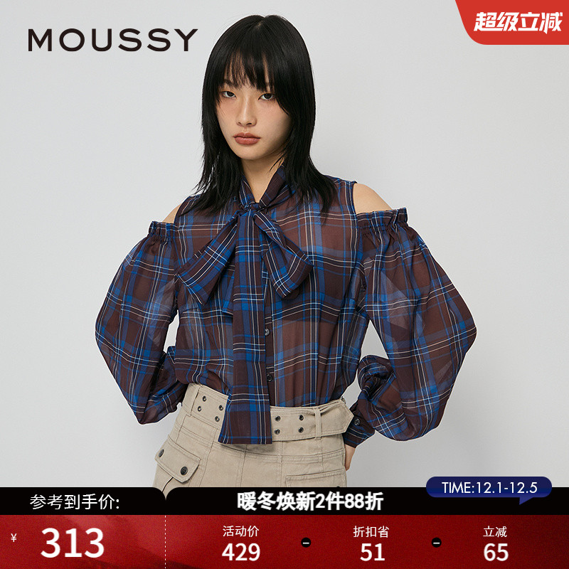 衬衫moussy格纹怀旧港风