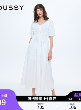 MOUSSY 春季新品复古优雅气质格纹V领连衣裙女010ISS33-3141