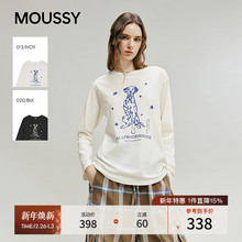MOUSSY2026早春新品慵懒休闲风小狗印花圆领长袖T恤028IAA90-1038