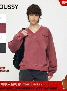 MOUSSY 2026早春新品复古风做旧短款V领套头卫衣女010JS290-0481