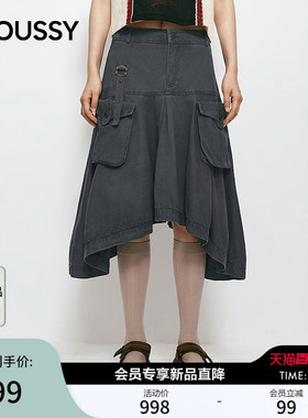 MOUSSY 2026夏季新品工装风大口袋复古不规则半身裙028JSZ11-1027