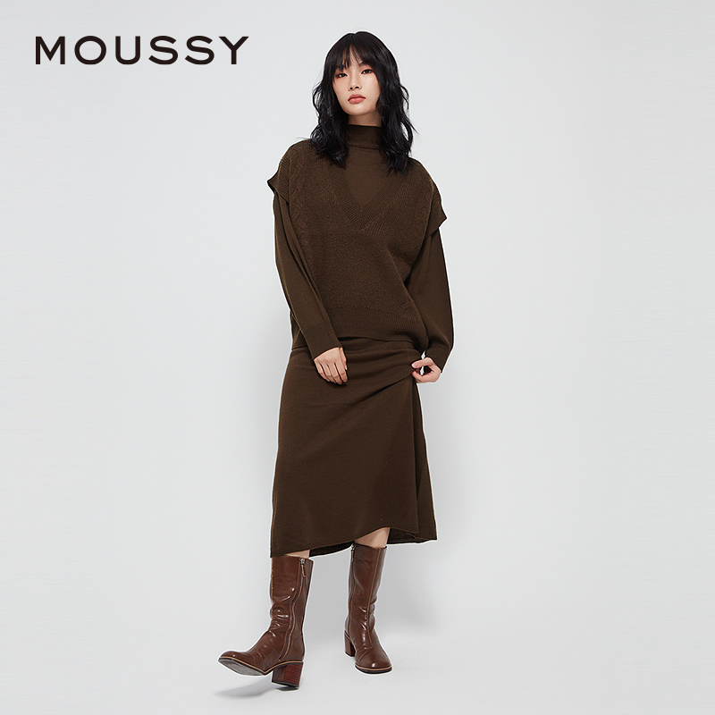 【汤圆TOYO】MOUSSY春季新品简约纯色通勤风两件套针织连衣裙