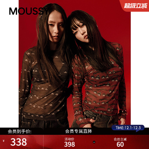 MOUSSY&Monchhichi合作款 2025秋季新品修身长袖T恤028IAA01-1019