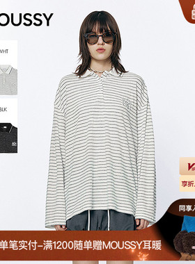 MOUSSY 2026早春新品慵懒风条纹polo领oversizeT恤028JSA90-1032