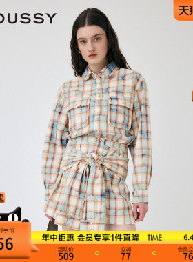 MOUSSY 春季新品复古街头毛边做旧格纹长袖衬衫010ISS30-1951