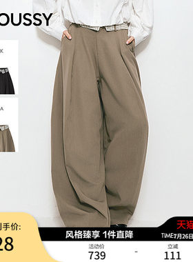 MOUSSY 2026夏季新品复古通勤风翻边格纹拼接长裤女028JSC31-1057