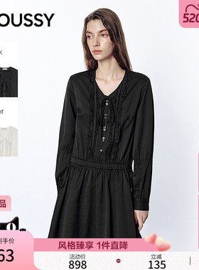 MOUSSY 2026春季新品甜酷系带收腰荷叶边长袖连衣裙028JSA33-1003