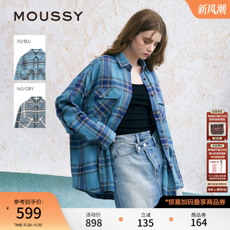 MOUSSY美式格纹LOGO印花衬衫
