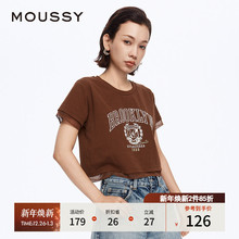 MOUSSY 夏季新品甜酷休闲风蕾丝边印花短袖T恤028HSZ90-1511