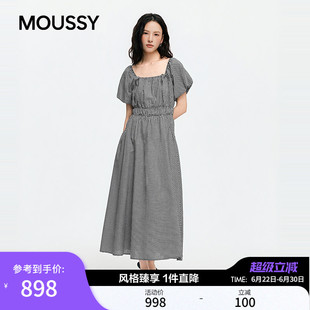 MOUSSY2026夏季新品法式优雅风方领泡泡袖A字连衣裙028JSA33-1028