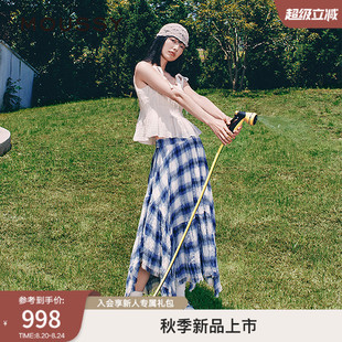 MOUSSY 1251 2025早秋新品 甜美日系格子松紧腰不规则半裙028IAX31