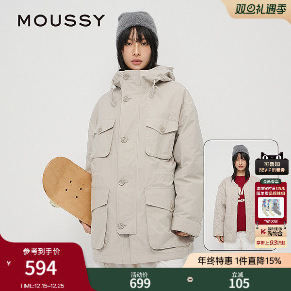 MOUSSY 秋季新品工装风中性猎装夹克外套棉服女028HAA30-2141