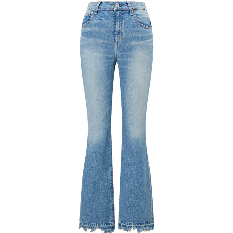 MOUSSY 秋季新品休闲通勤风磨损毛边直筒牛仔裤028HSA12-1231