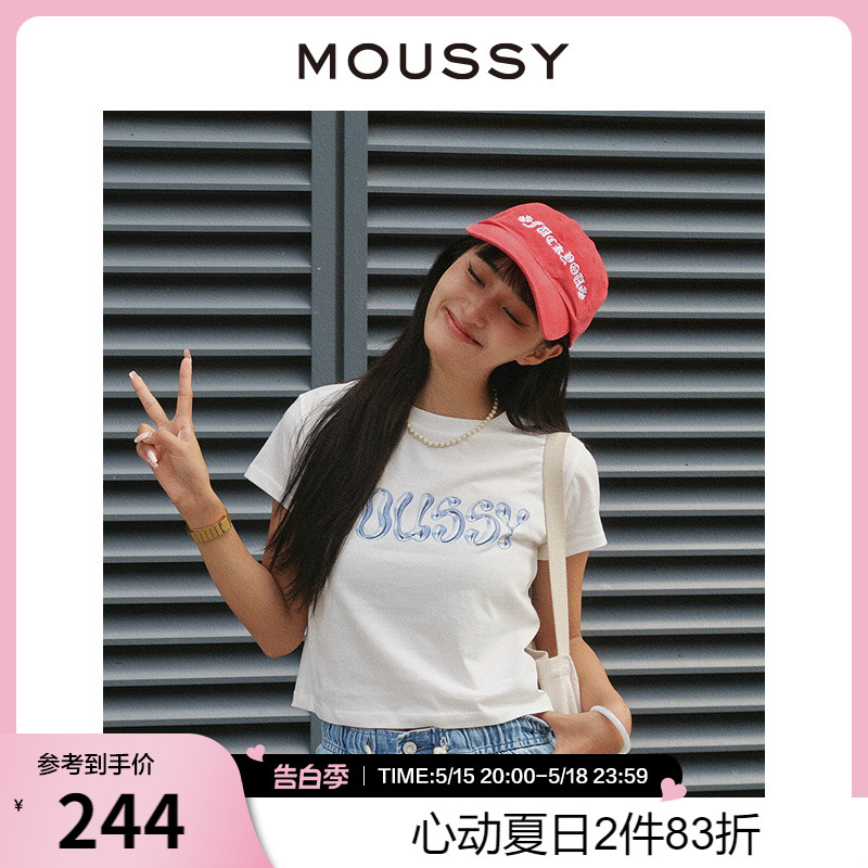 MOUSSY 夏季新品新款金属质感印花小版型短袖T恤女010GAQ90-5400 女装/女士精品 T恤 原图主图