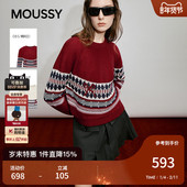 MOUSSY 1611 复古民族风花纹拼接撞色毛针织028IAA70 冬季 新品