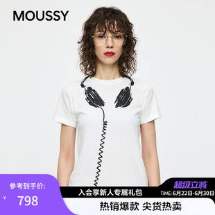 MOUSSY x Vaquera联名2026春季新品耳机印花短袖T恤010JSF01-0021