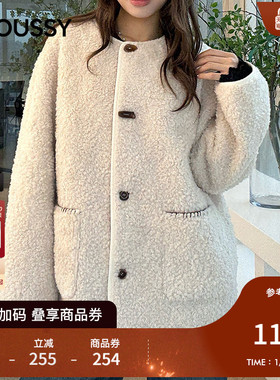 MOUSSY 2025冬季新品优雅温柔风软糯仿羊羔绒外套女028IAC30-1109
