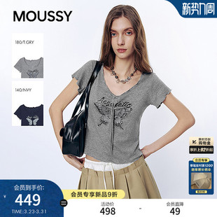 辣妹风复古蝴蝶印花系带V领T恤028JSA90 新品 1031 2026春季 MOUSSY