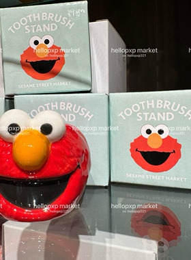 现货 日本正品 芝麻街elmo大头卡通陶瓷笔插 可爱笔架摆件牙刷架