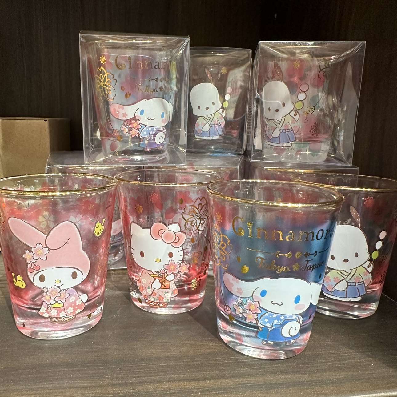 现货包邮 日本采购kitty美乐蒂玉桂狗日式和风清酒杯玻璃杯小酒杯