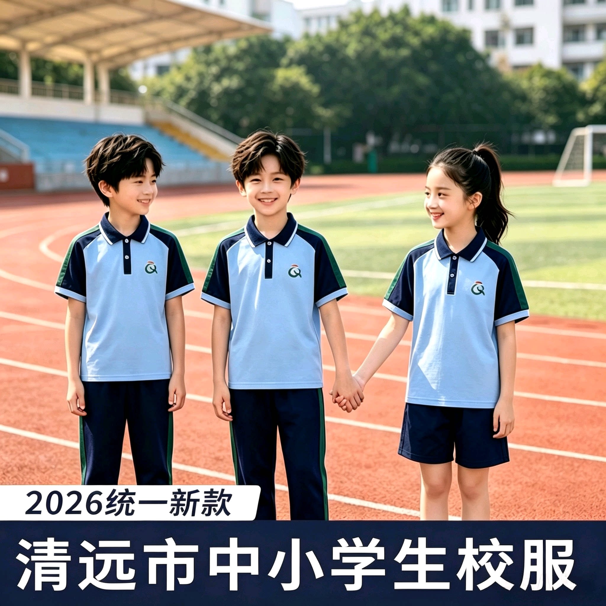 广东清远市统一中小学生校服夏季运动男女初中短袖短裤薄长裤套装
