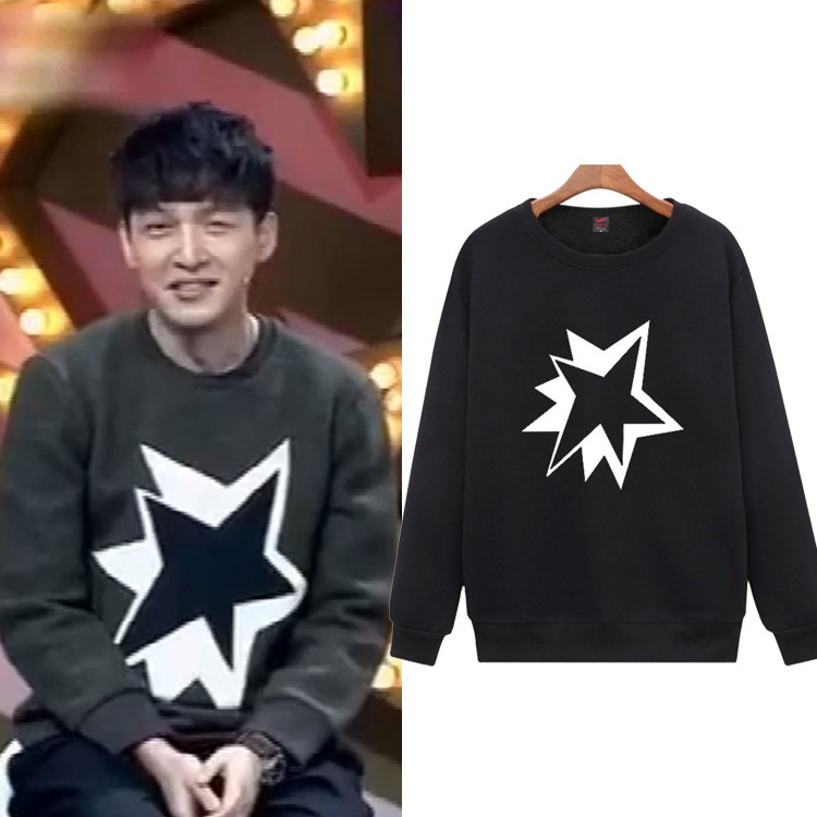 胡歌同款衣服卫衣个性印花男女学生宽松圆领套头长袖秋冬加绒外套