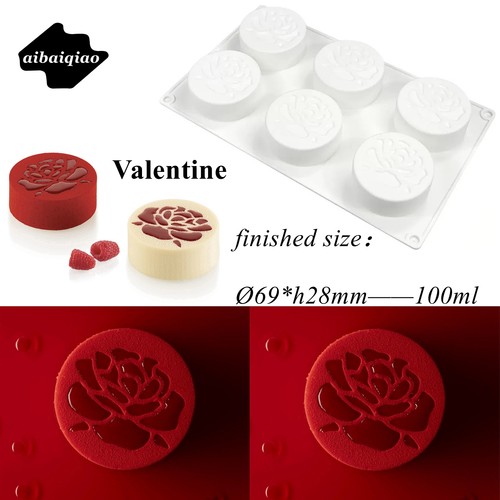 6连圆柱玫瑰花甜品慕斯硅胶模