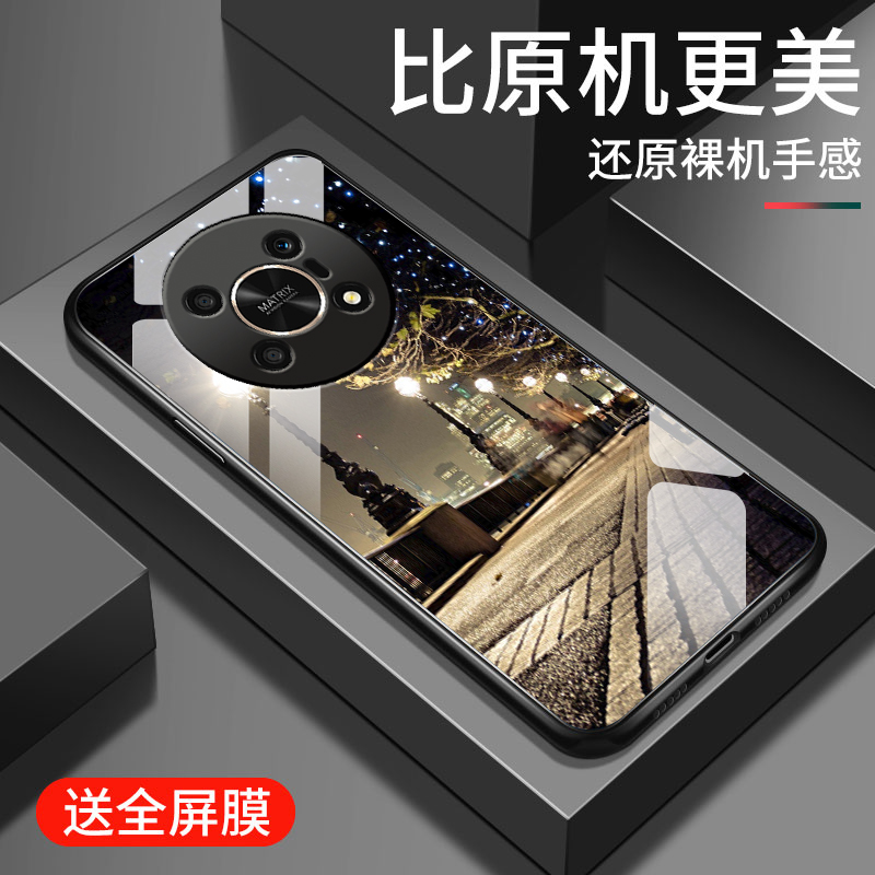 适用荣耀x30手机壳新款X30max钢化玻璃镜面保护套华为honorX30i镜头全包防摔硬壳男女生简约创意时尚外壳街灯
