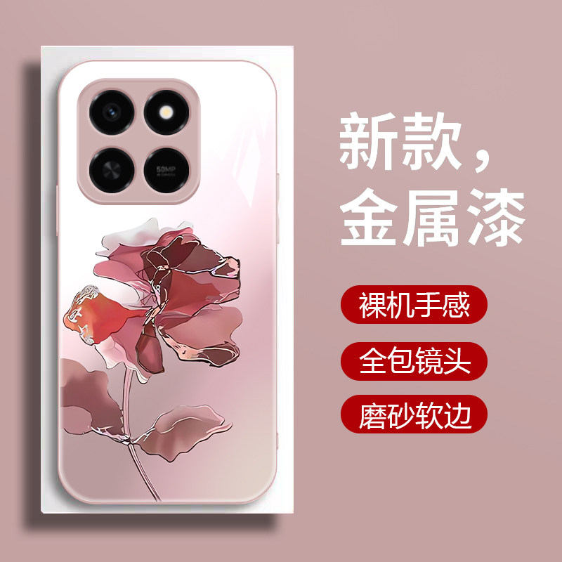 适用荣耀Play10C手机壳新款荣耀play10c钢化玻璃镜面保护套华为honor镜头全包防摔硬壳女生潮网红创意艺术花