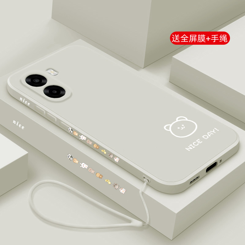 适用oppoA6s手机壳新品oppo A6i+液态磨砂硅胶软壳A6c镜头全包A6v防摔保护套男女情侣款个性创意卡通线条小熊