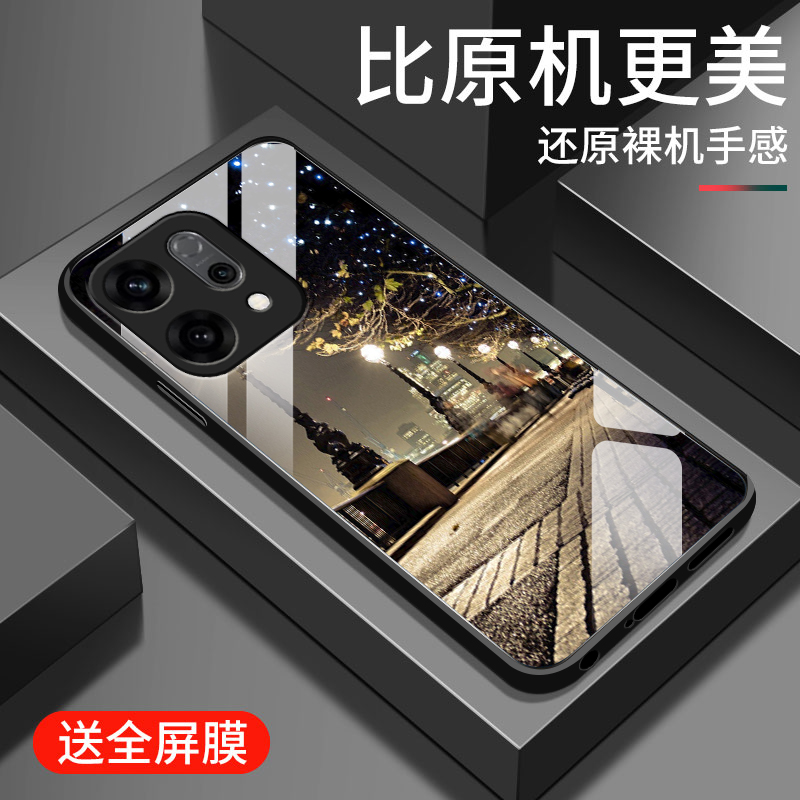 适用opporeno14手机壳新款reno14pro钢化玻璃镜面保护套oppo镜头全包防摔硬壳por男女生pr0简约高级外壳街景