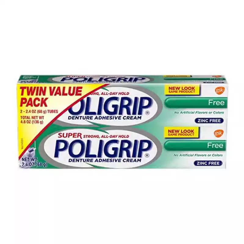 现货/美国代购POLIGRIP保丽净假牙粘合剂义齿稳固剂黏合膏2支/盒