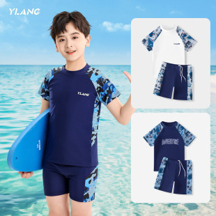 批发男童新款 儿童泳衣中大童分体学生兒童游泳衣泳裤 男孩速干泳装