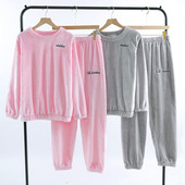 毛绒束脚珊瑚绒起居服 家居服睡衣秋冬成人保暖套装 法兰绒长袖 长裤