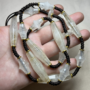 尼泊尔老水晶多棱珠钻面白水晶勒子水晶长管老珠子散珠项链配珠