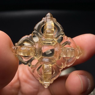 古玩文玩藏区回流老料天然水晶十字金刚杵吊坠挂件